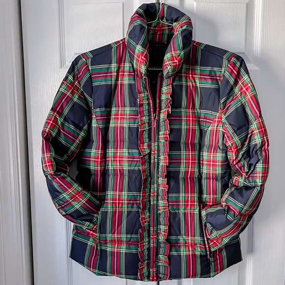 Talbots Ladys Tartan Plaid Ruffle Zip Front Puffer - Picture 1 of 3